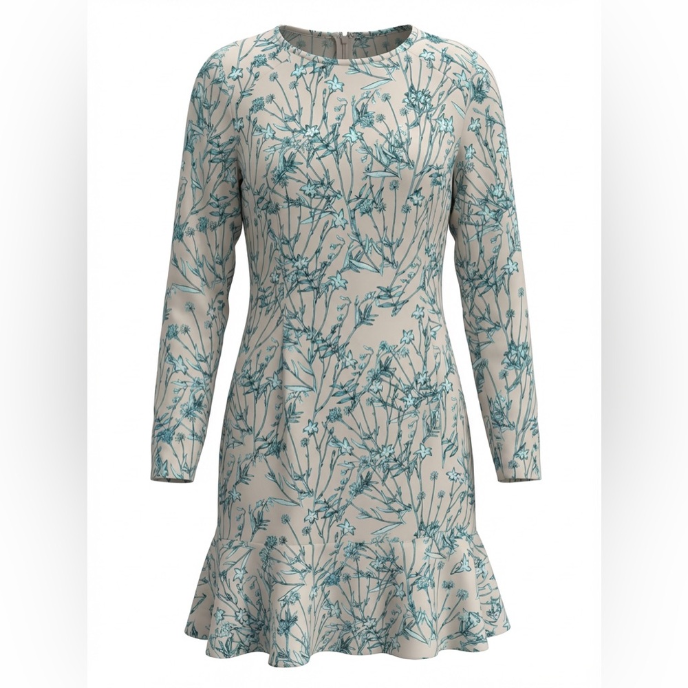 Banana Republic Teal Floral Long Sleeve Dress size 10 with zip in back